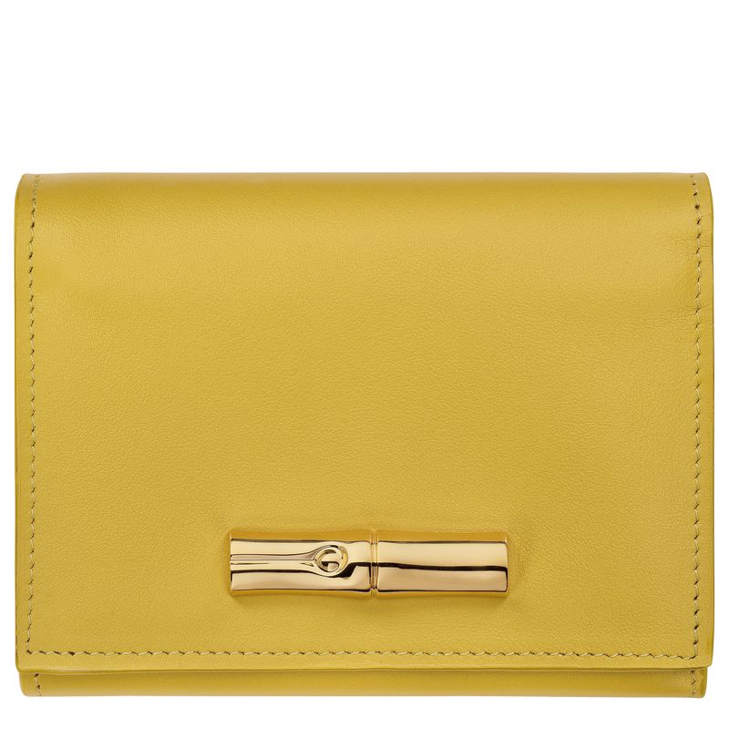 Women Longchamp Le Roseau Compact Wallet Yellow | Ireland-678ZTQPXW