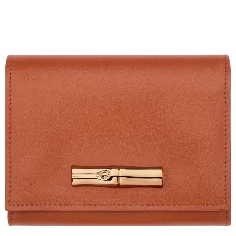 Women Longchamp Le Roseau Compact Wallet Brown | Ireland-584ZPEAOU