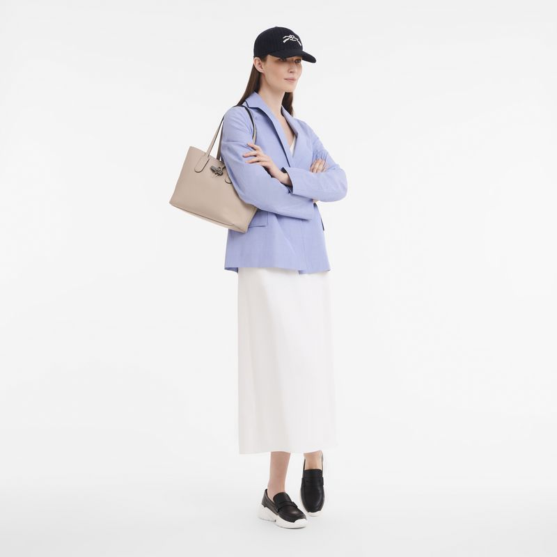 Women Longchamp Le Roseau Essential M Tote Bag Beige | Ireland-319AENTDK