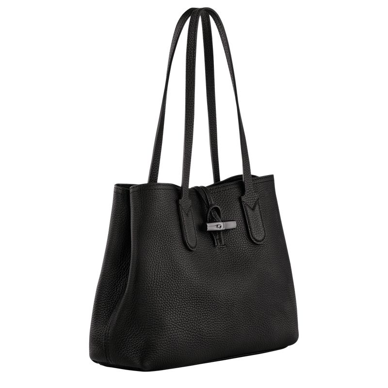 Women Longchamp Le Roseau Essential M Tote Bag Black | Ireland-941ZCBFSE