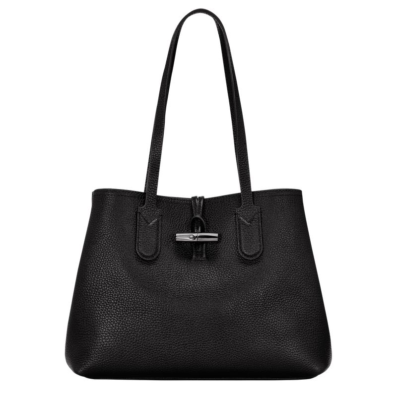 Women Longchamp Le Roseau Essential M Tote Bag Black | Ireland-941ZCBFSE