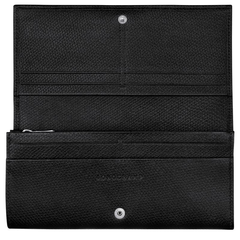 Women Longchamp Le Roseau Flap Wallet Black | Ireland-231QOBLXV