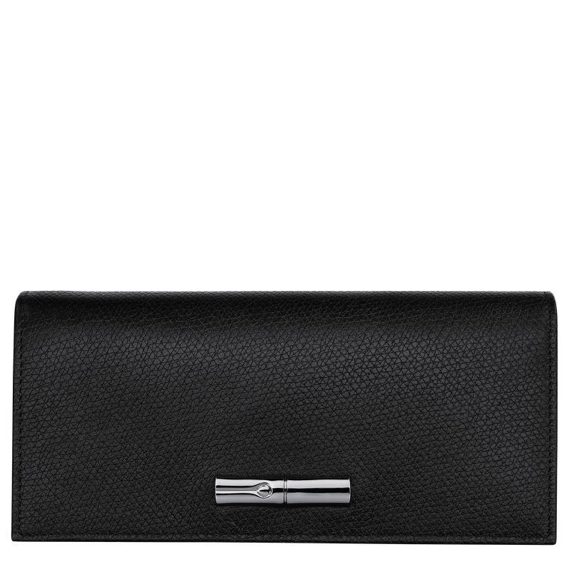 Women Longchamp Le Roseau Flap Wallet Black | Ireland-231QOBLXV