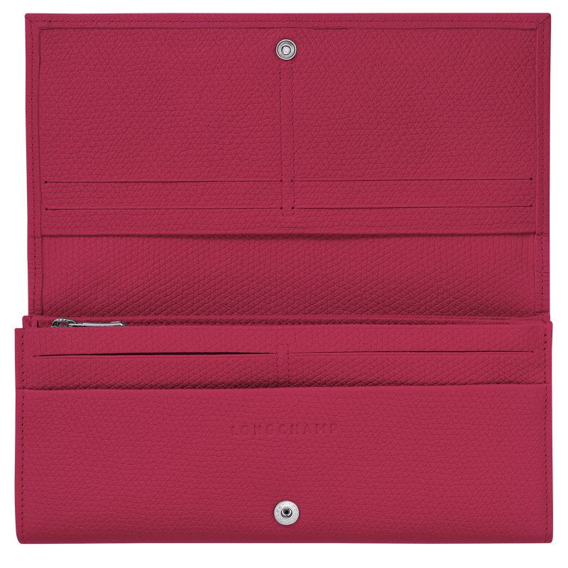 Women Longchamp Le Roseau Flap Wallet Dark Pink | Ireland-568BDXZGW