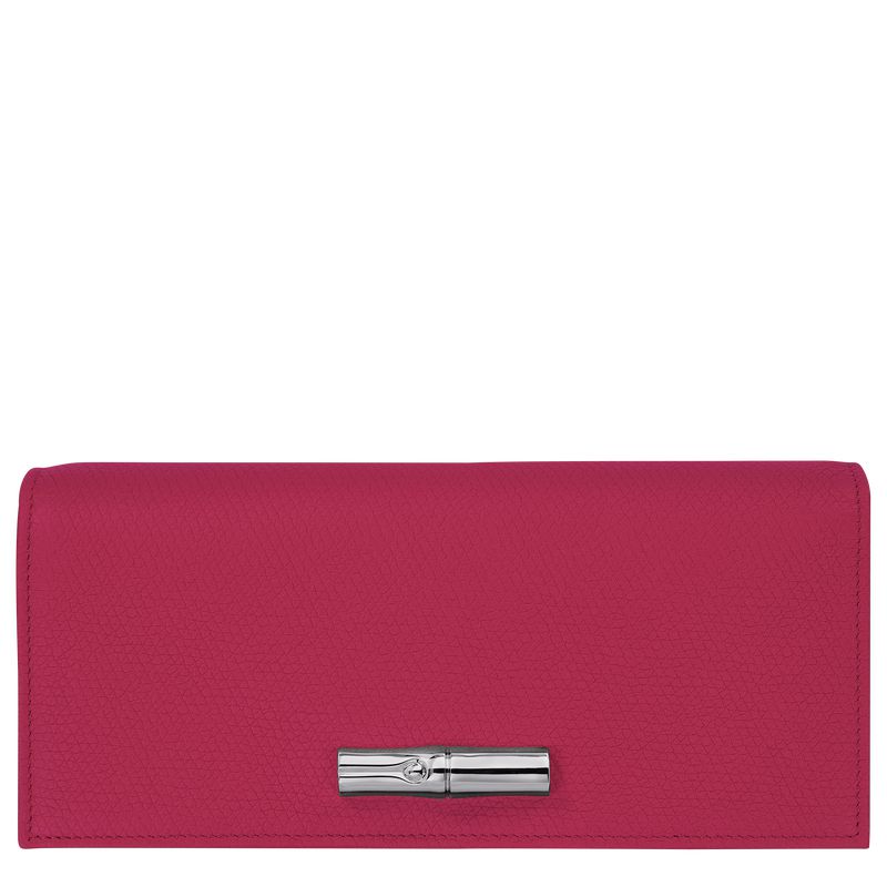 Women Longchamp Le Roseau Flap Wallet Dark Pink | Ireland-568BDXZGW