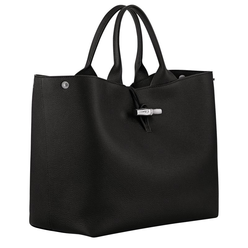 Women Longchamp Le Roseau L Handbag Black | Ireland-871YGVBNI