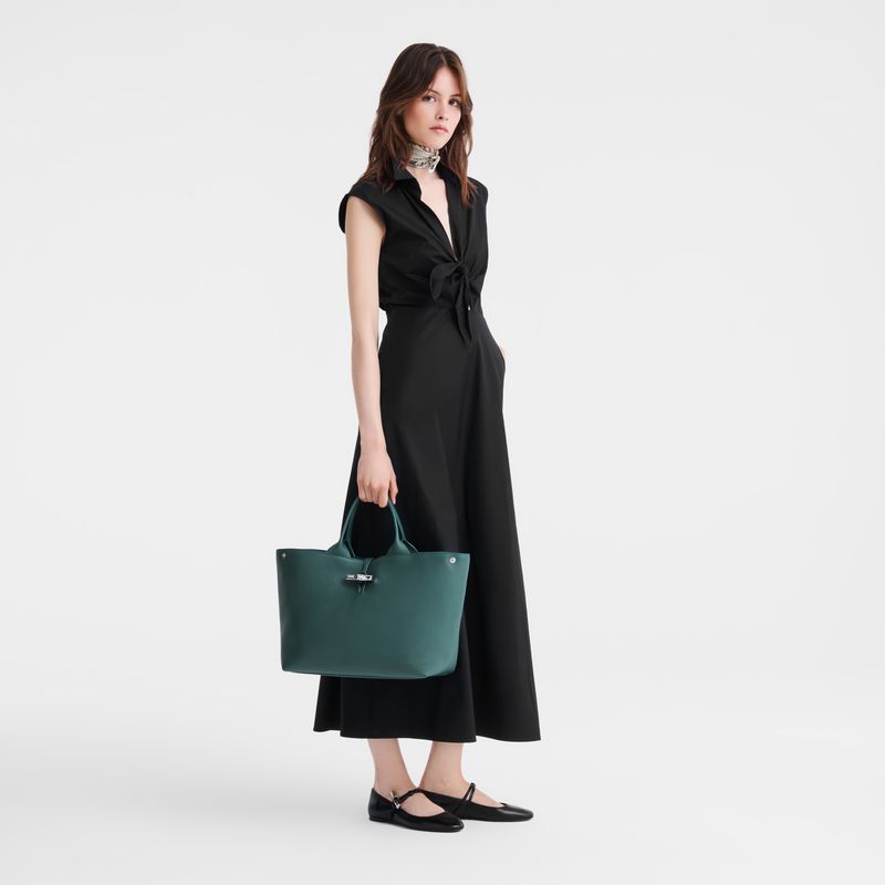 Women Longchamp Le Roseau L Handbag Blue Green | Ireland-817IUNXDQ