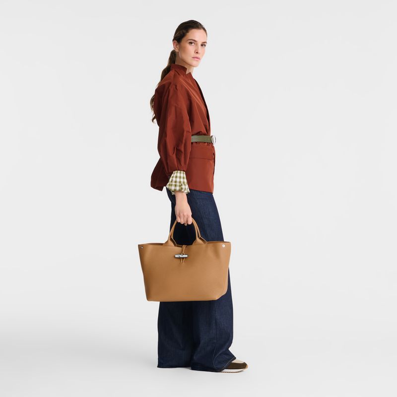 Women Longchamp Le Roseau L Handbag Brown | Ireland-962UKPODM