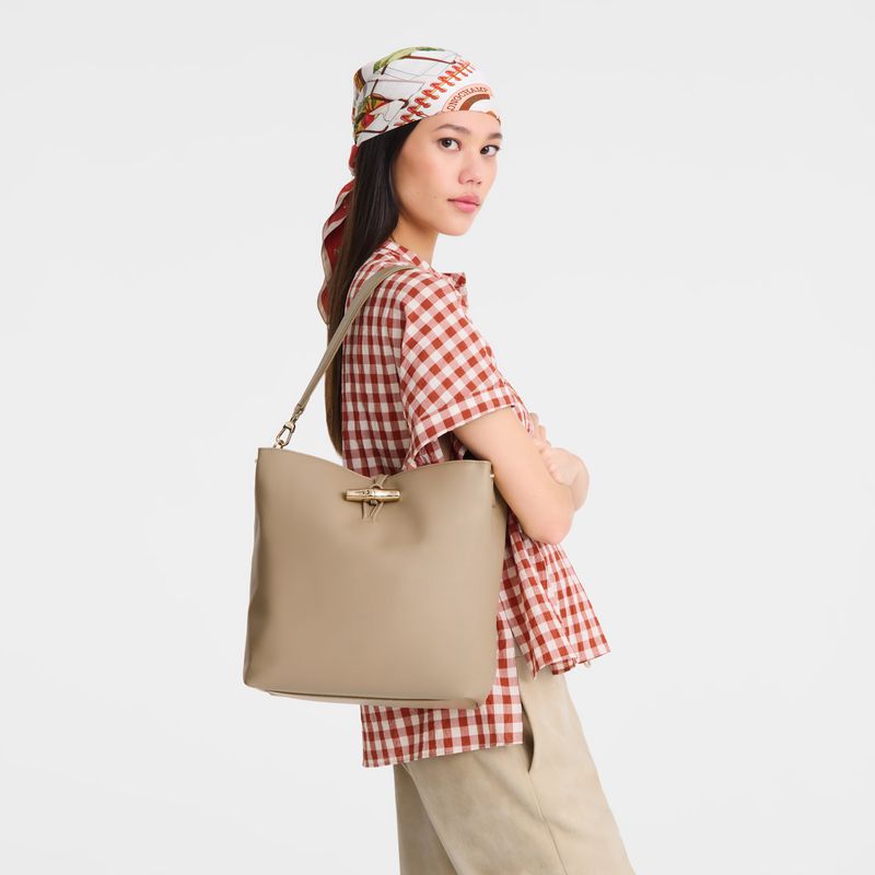 Women Longchamp Le Roseau M Hobo Bag Beige | Ireland-950CBZEHA