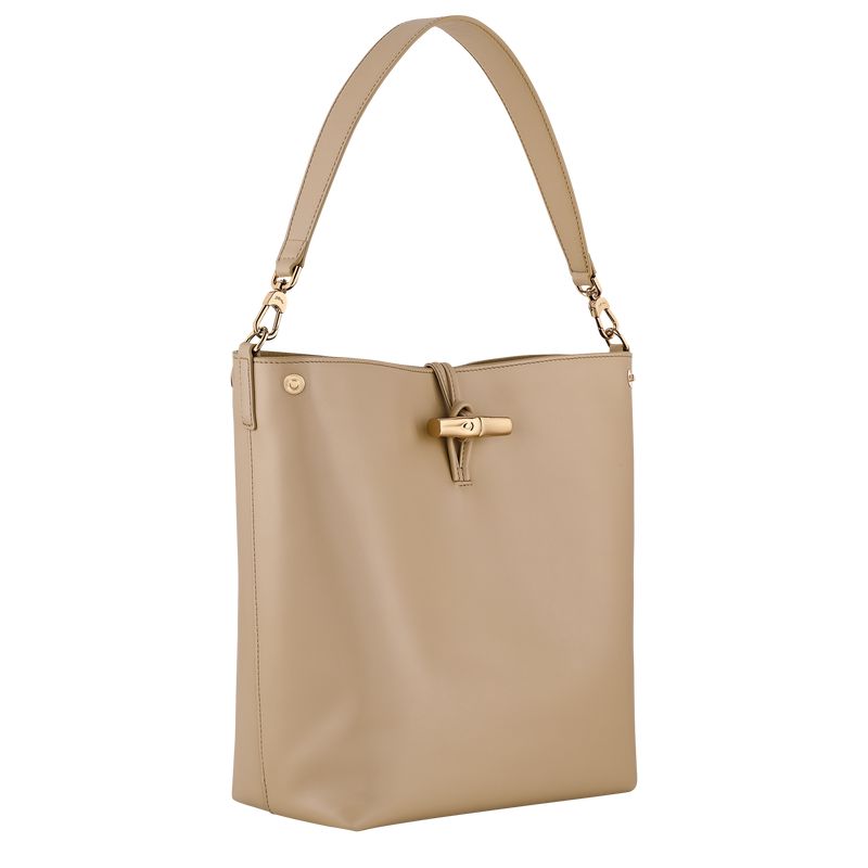 Women Longchamp Le Roseau M Hobo Bag Beige | Ireland-950CBZEHA