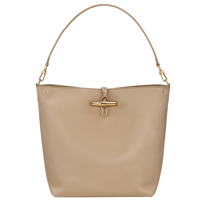 Women Longchamp Le Roseau M Hobo Bag Beige | Ireland-950CBZEHA