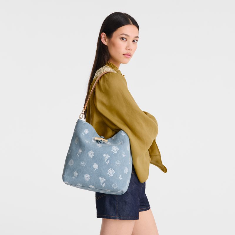 Women Longchamp Le Roseau M Hobo Bag Blue | Ireland-531KNTWZP