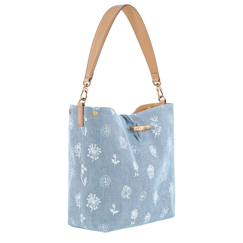Women Longchamp Le Roseau M Hobo Bag Blue | Ireland-531KNTWZP