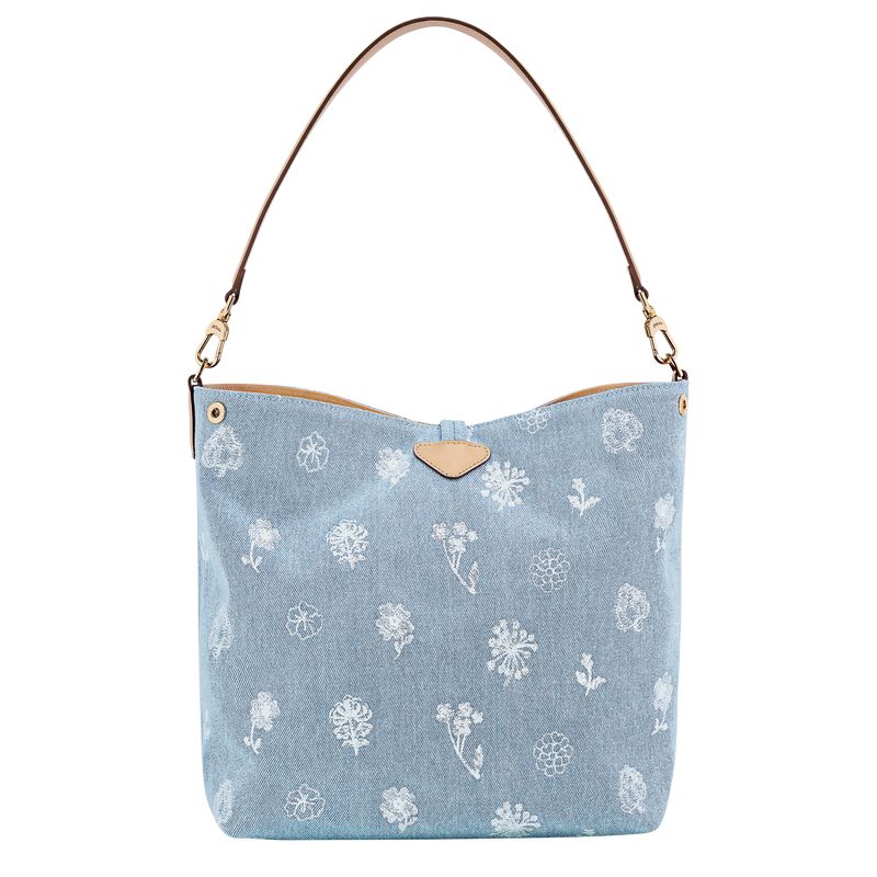 Women Longchamp Le Roseau M Hobo Bag Blue | Ireland-531KNTWZP