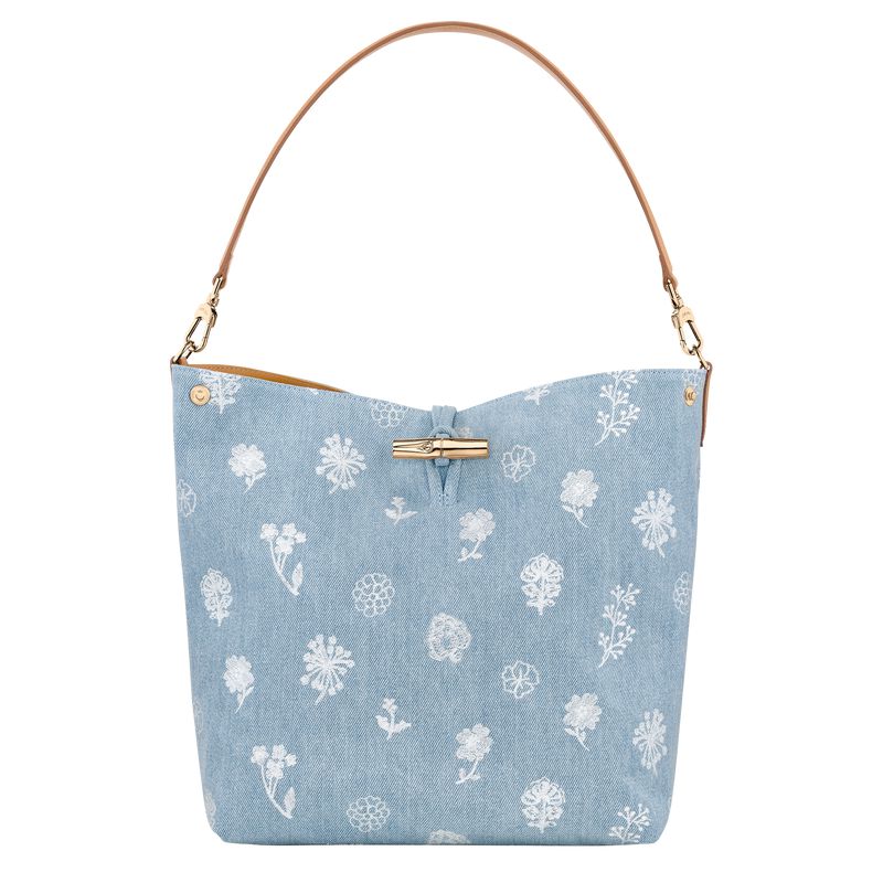 Women Longchamp Le Roseau M Hobo Bag Blue | Ireland-531KNTWZP