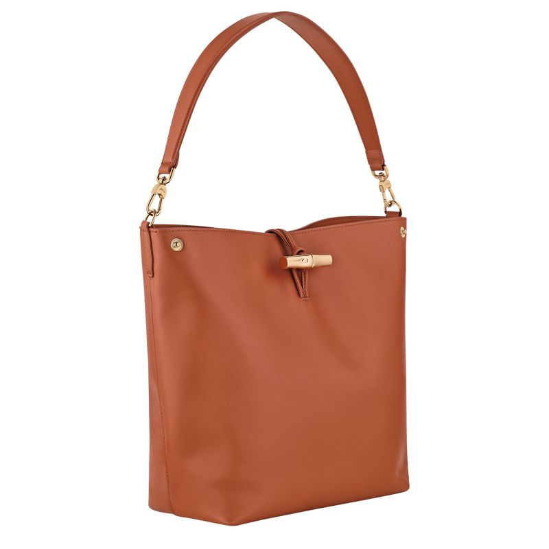 Women Longchamp Le Roseau M Hobo Bag Orange / Cream | Ireland-693GVBKRI