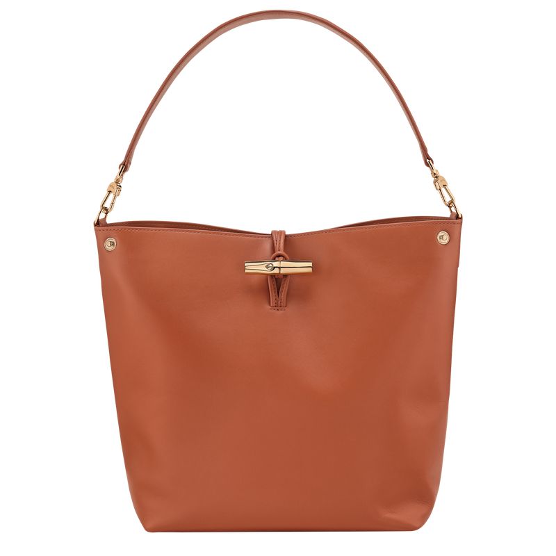 Women Longchamp Le Roseau M Hobo Bag Orange / Cream | Ireland-693GVBKRI