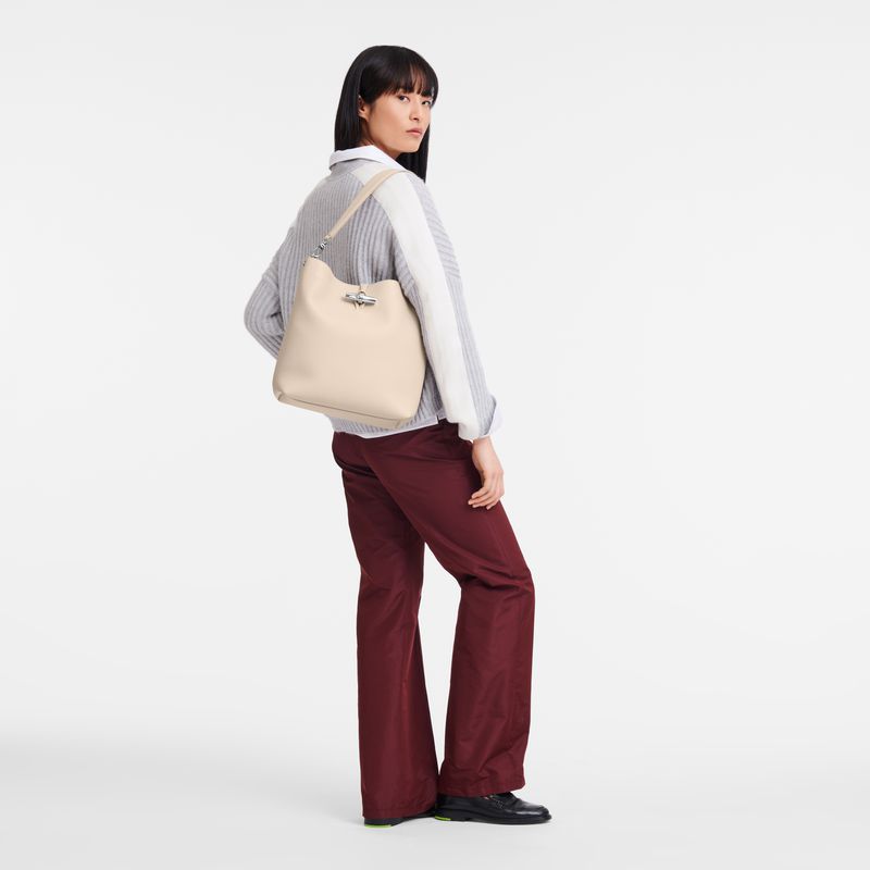 Women Longchamp Le Roseau M Shoulder Bag Beige | Ireland-357VKLSYI