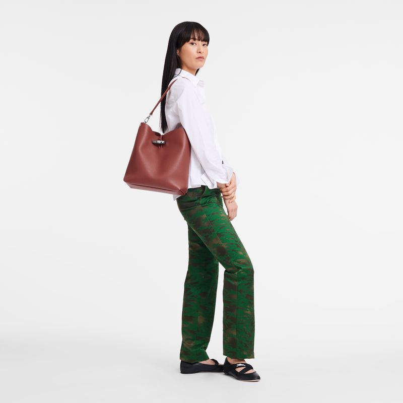 Women Longchamp Le Roseau M Shoulder Bag Brown | Ireland-526UYHPKC