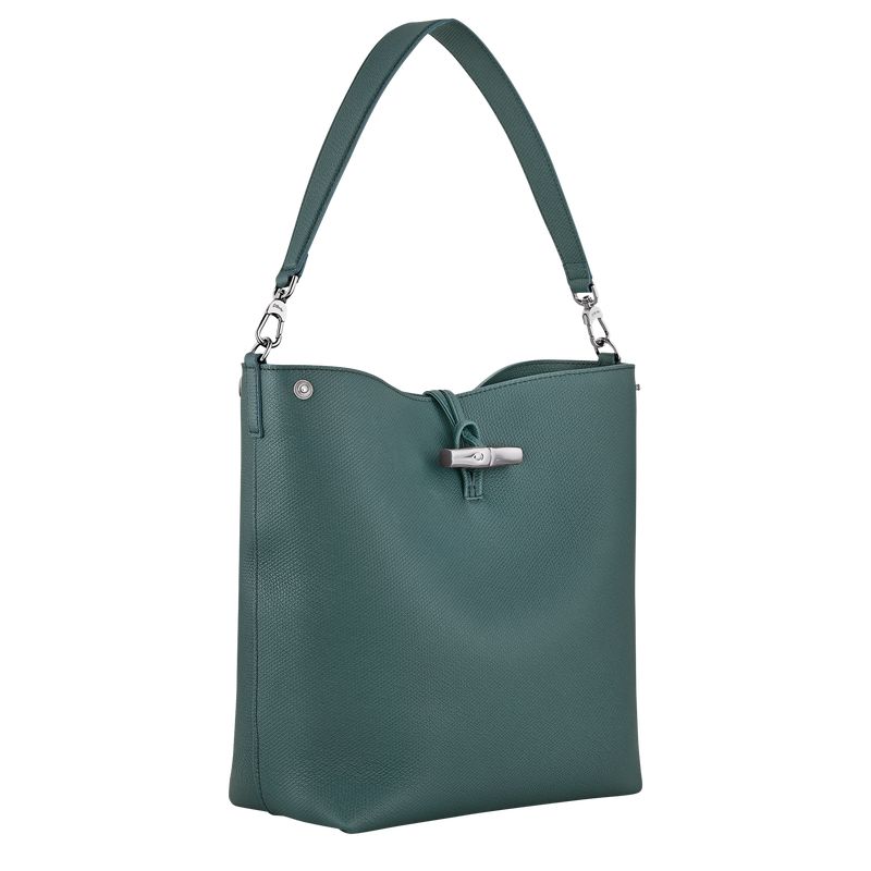 Women Longchamp Le Roseau M Shoulder Bag Blue Green | Ireland-492ARBYEG