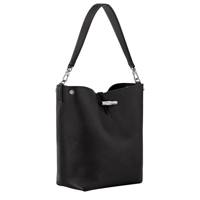 Women Longchamp Le Roseau M Shoulder Bag Black | Ireland-694PBFHEK