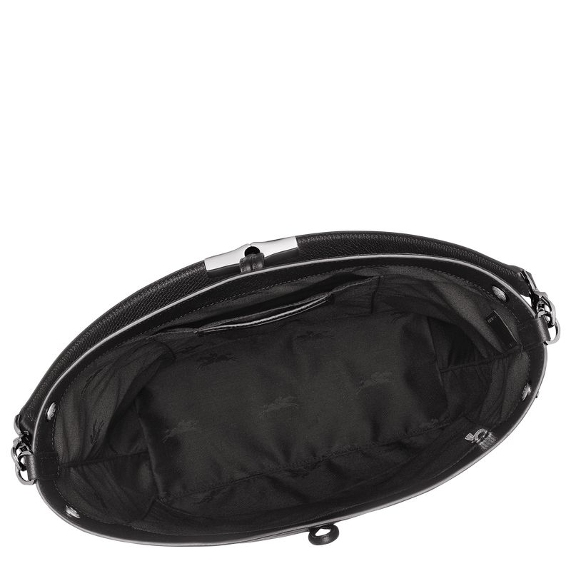Women Longchamp Le Roseau M Shoulder Bag Black | Ireland-694PBFHEK
