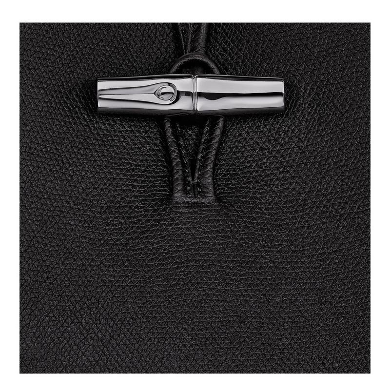 Women Longchamp Le Roseau M Shoulder Bag Black | Ireland-694PBFHEK