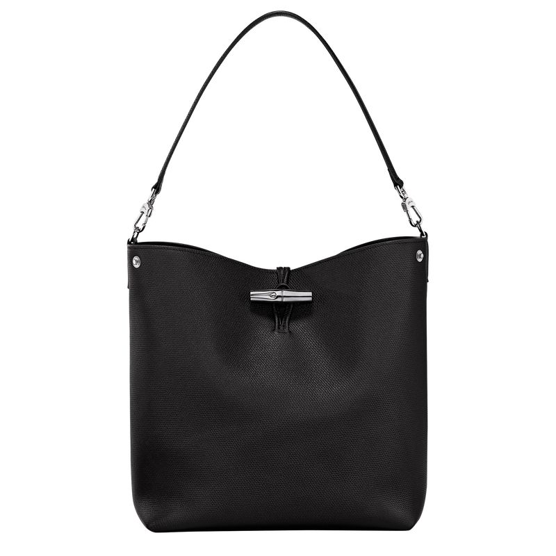 Women Longchamp Le Roseau M Shoulder Bag Black | Ireland-694PBFHEK