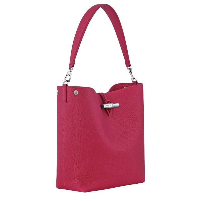 Women Longchamp Le Roseau M Shoulder Bag Dark Pink | Ireland-731VALUNQ