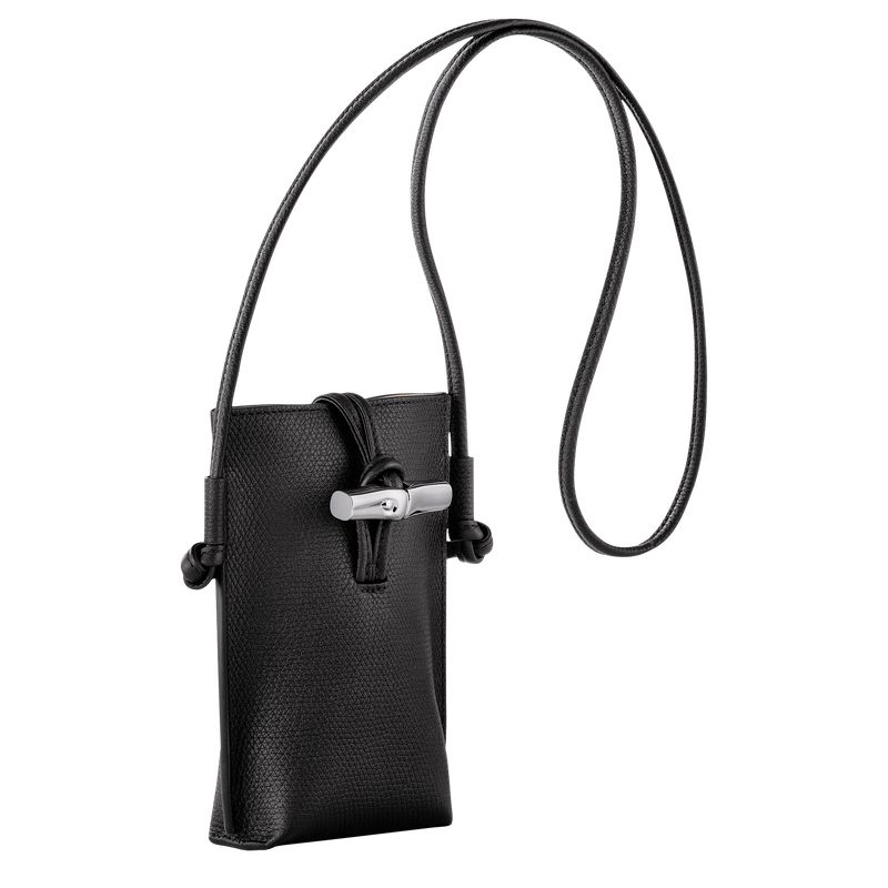 Women Longchamp Le Roseau Phone Case Black | Ireland-209ACZSYQ