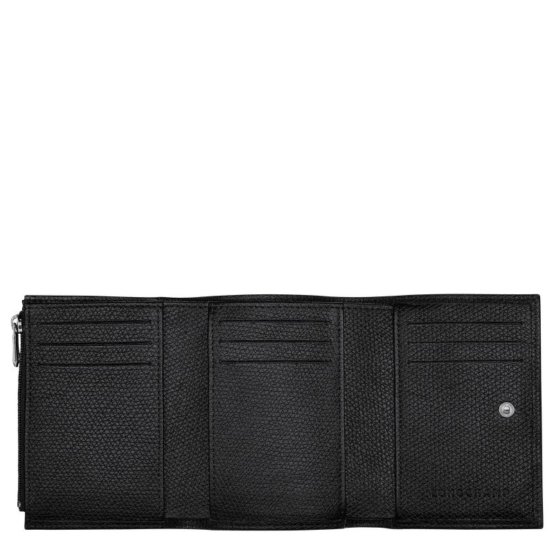 Women Longchamp Le Roseau Wallet Black | Ireland-459BUCSJE