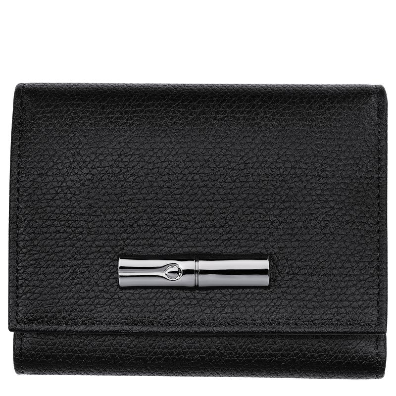 Women Longchamp Le Roseau Wallet Black | Ireland-459BUCSJE