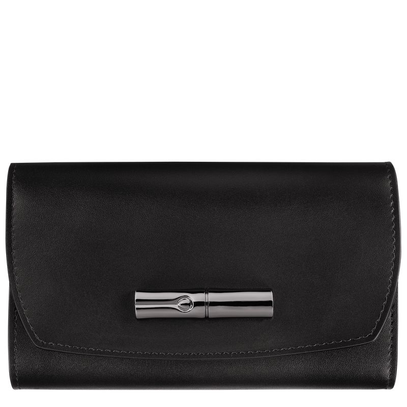 Women Longchamp Le Roseau Wallet Black | Ireland-294IWAYDV