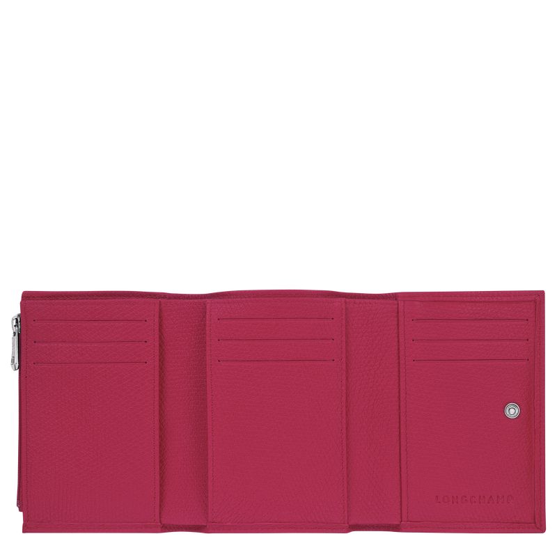 Women Longchamp Le Roseau Wallet Dark Pink | Ireland-314CDAYWV