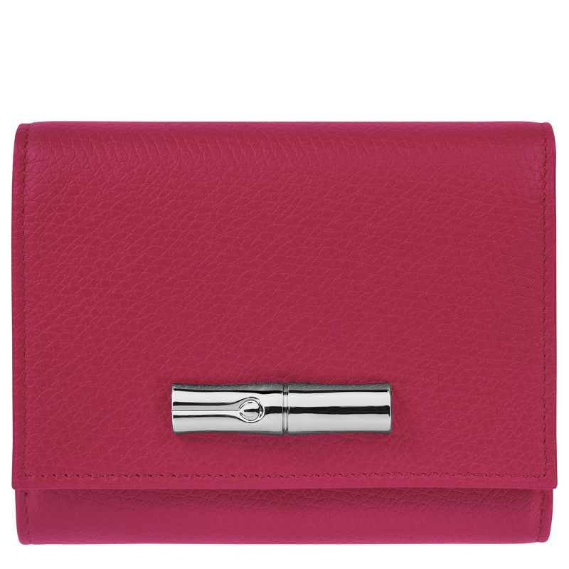 Women Longchamp Le Roseau Wallet Dark Pink | Ireland-314CDAYWV