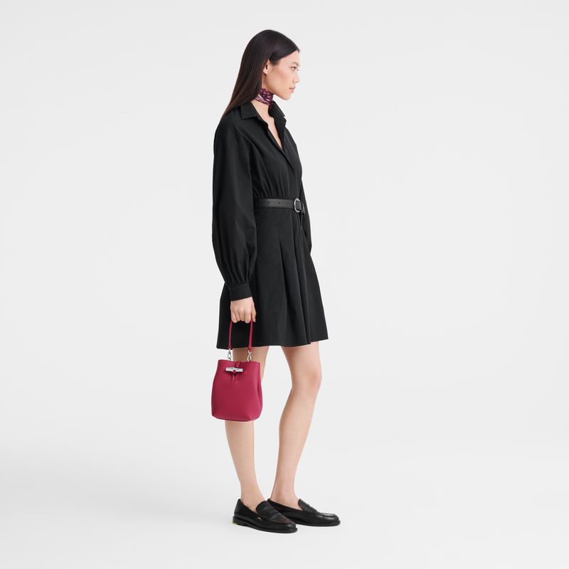 Women Longchamp Le Roseau Xs Bucket Bag Dark Pink | Ireland-908ZBWSOL