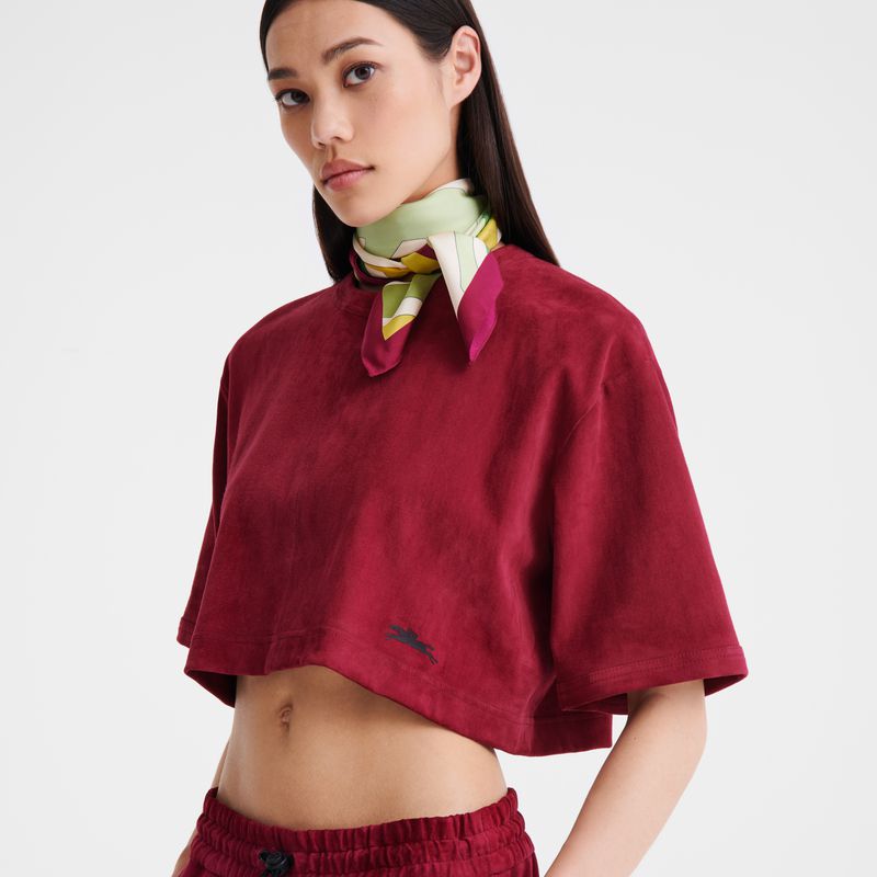 Women Longchamp Leather Crop Top Dark Red | Ireland-726AROPUT