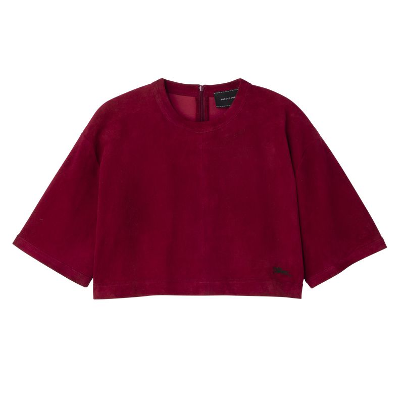 Women Longchamp Leather Crop Top Dark Red | Ireland-726AROPUT