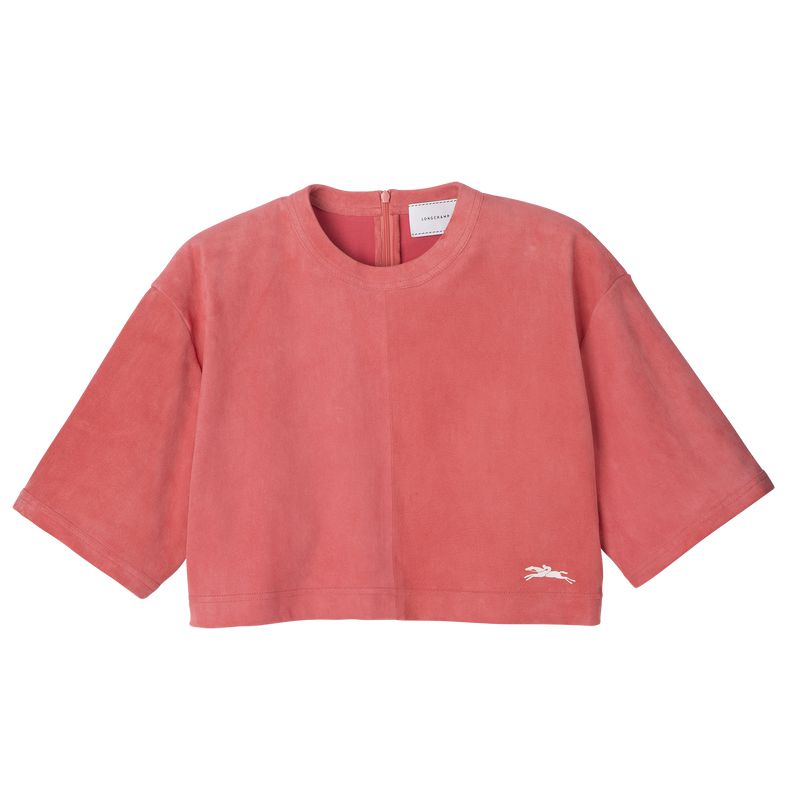 Women Longchamp Leather Crop Top Pink | Ireland-728OQEJPU