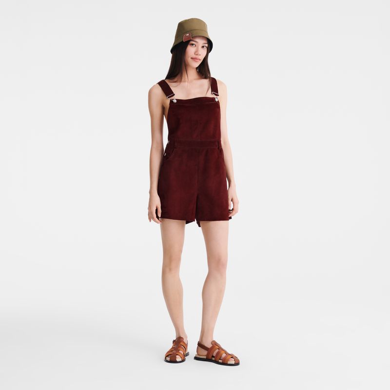Women Longchamp Leather Jumpsuit Burgundy | Ireland-039OBTAEF