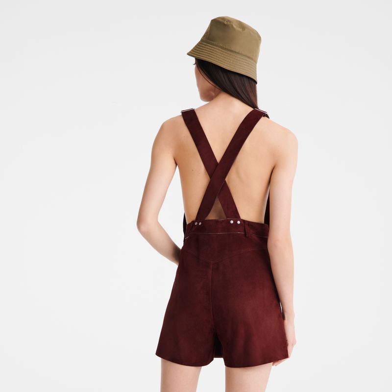 Women Longchamp Leather Jumpsuit Burgundy | Ireland-039OBTAEF