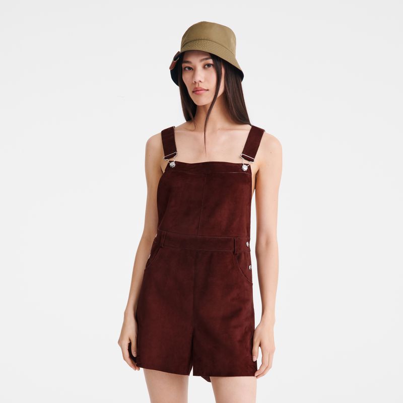 Women Longchamp Leather Jumpsuit Burgundy | Ireland-039OBTAEF