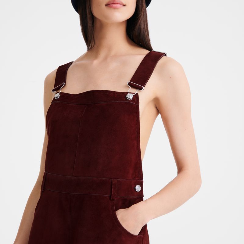 Women Longchamp Leather Jumpsuit Burgundy | Ireland-039OBTAEF