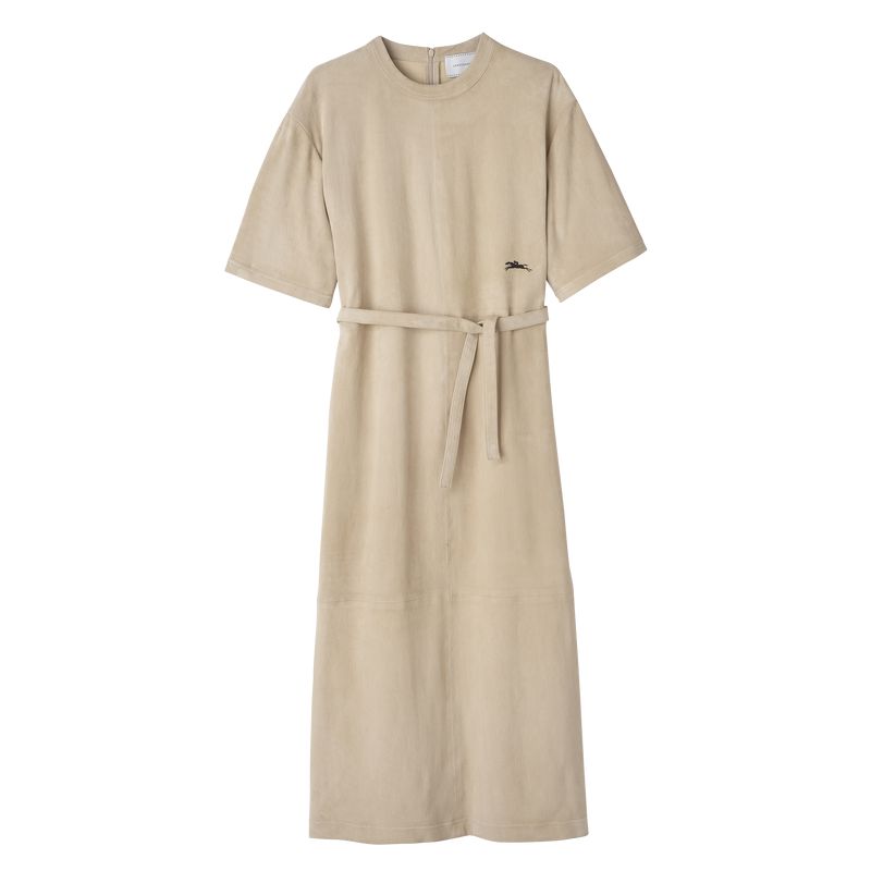 Women Longchamp Leather Long Dress Beige | Ireland-920OXJQCE