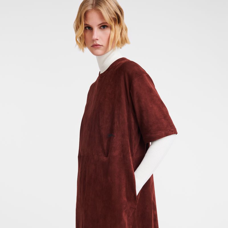 Women Longchamp Leather Long Dress Burgundy | Ireland-960UNKGCM
