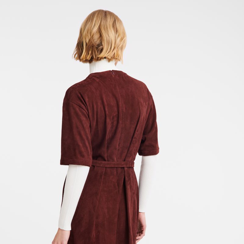 Women Longchamp Leather Long Dress Burgundy | Ireland-960UNKGCM