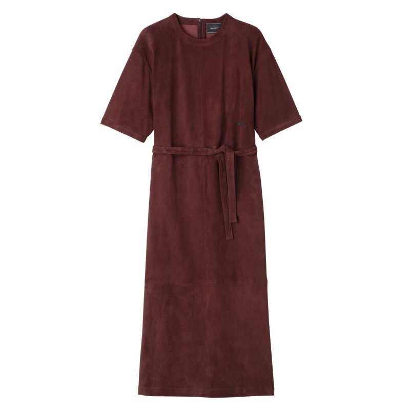 Women Longchamp Leather Long Dress Burgundy | Ireland-960UNKGCM