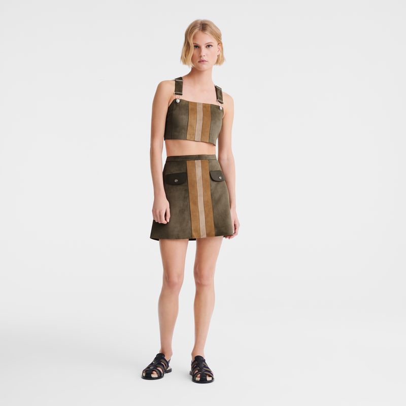 Women Longchamp Leather Skirts Khaki | Ireland-523OGFCNZ