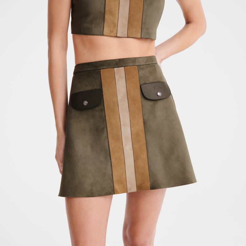 Women Longchamp Leather Skirts Khaki | Ireland-523OGFCNZ