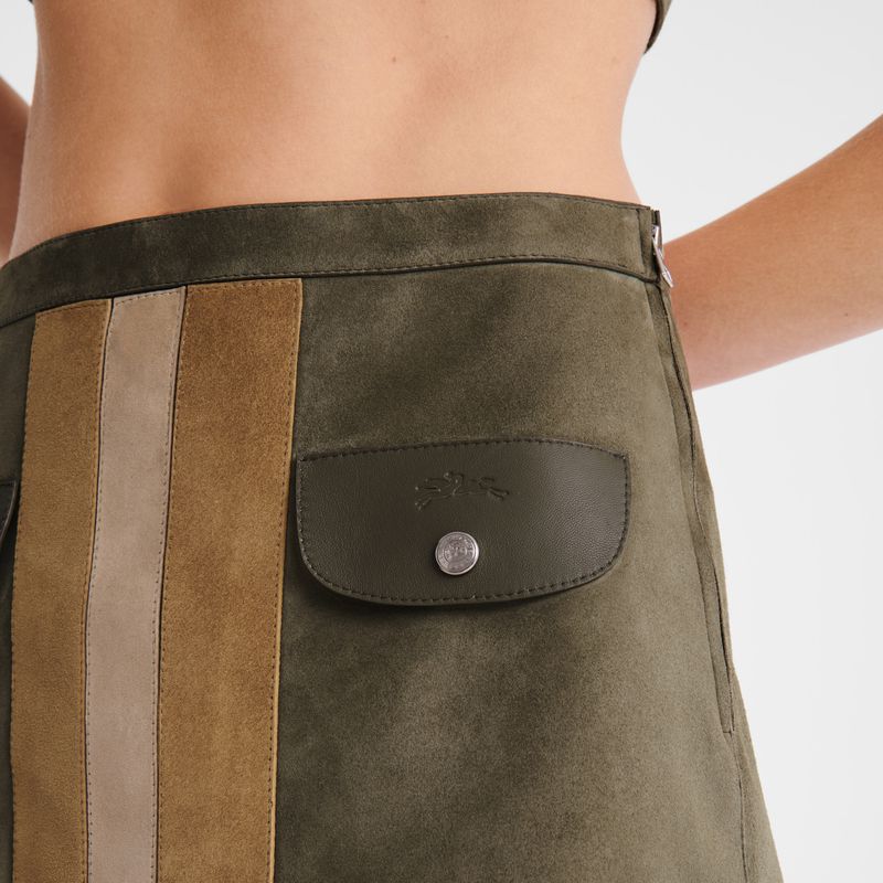 Women Longchamp Leather Skirts Khaki | Ireland-523OGFCNZ
